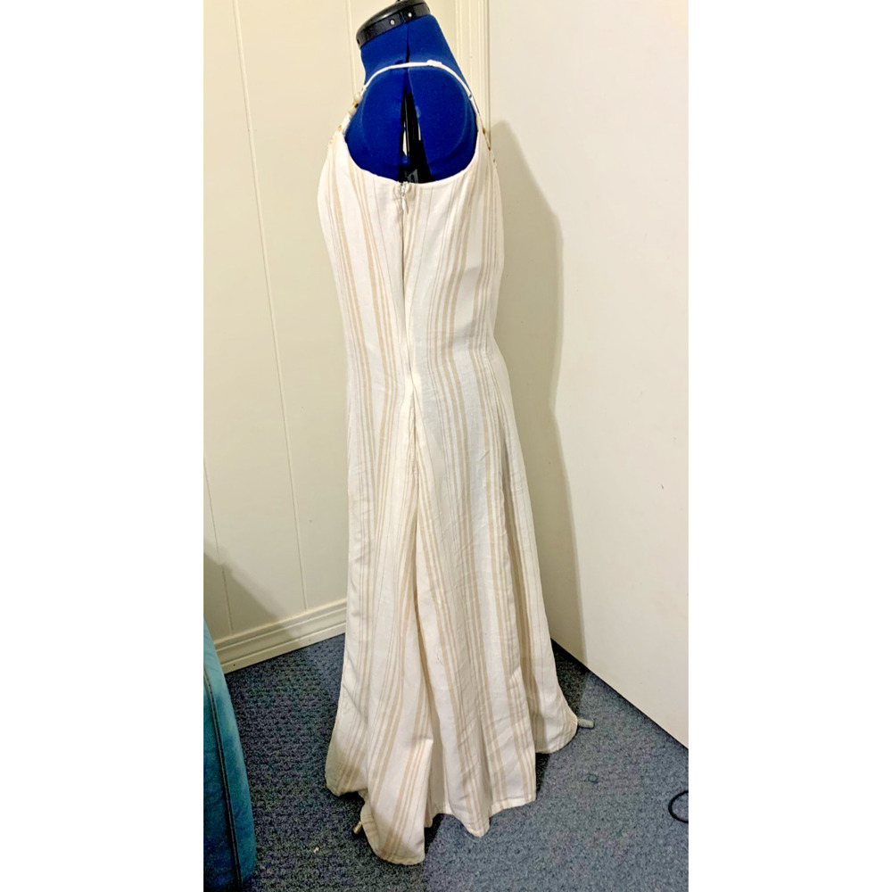 Calypso St. Barth Size 12 Beige & White Striped Beaded Linen Blend Maxi Dress - Picture 3 of 11